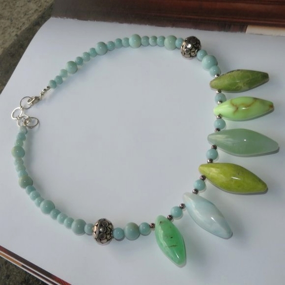 Chalcedony Turquoise Sterling Silver Spike Necklace - Picture 9 of 14